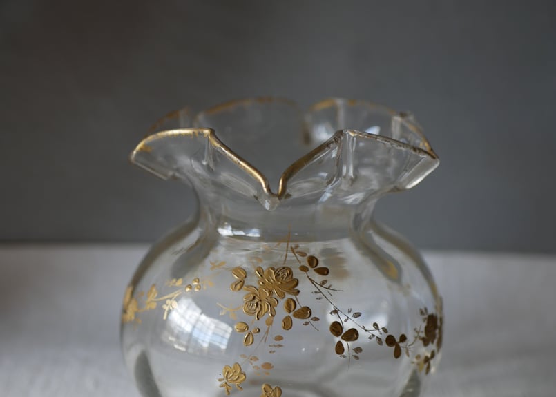 湯布院アンティークフランスヴィンテージ アンバーガラス フラワー