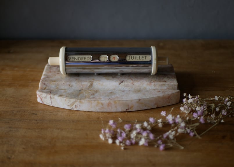 大理石の万年カレンダー フランス語 アンティークカレンダー フランス