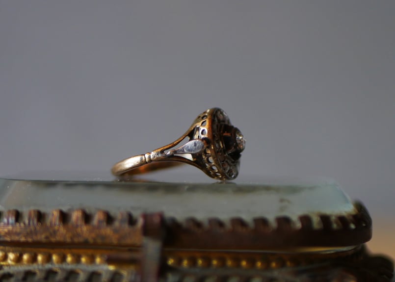 FR-60 フランスアンティーク デイジーリング K18 アンティーク