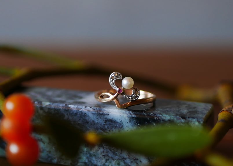 ヤドリギモチーフ 18K フランスアンティーク 指輪 アンティーク