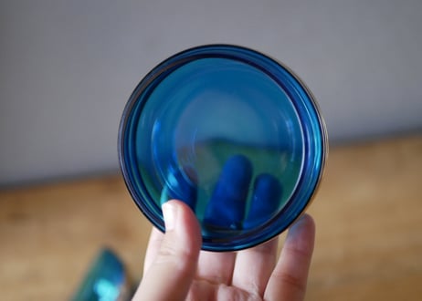 アールデコ　ブルー×ゴールドライン　コットン入れ　フランスアンティーク　アンティークのある暮らし