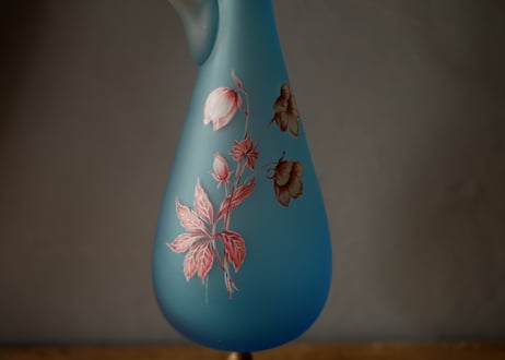 ブルー フロストガラスのピシェ　花器　花瓶　フランスアンティーク　ヴィンテージ