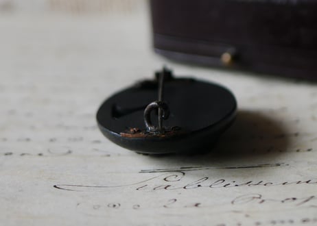スワン　黒のジュエリー　ケース付き　ヴォルカナイトの白鳥ブローチ　フランスアンティーク