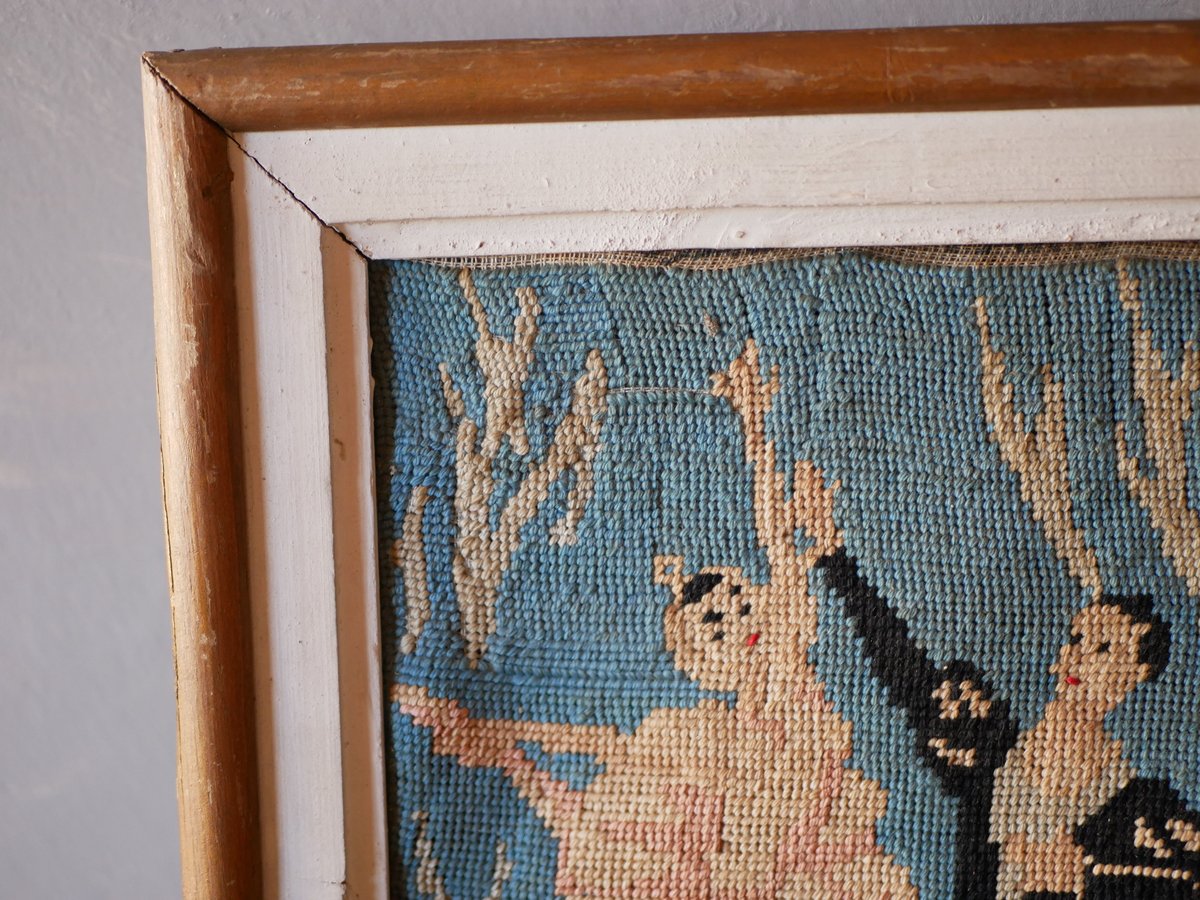 刺繍絵画　タペストリー　アンティーク クラシックバレエ 刺繍 タペストリー フランスアンティーク