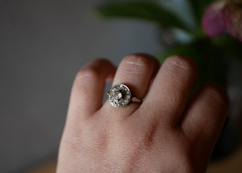 FR-60 フランスアンティーク デイジーリング K18 アンティークリング