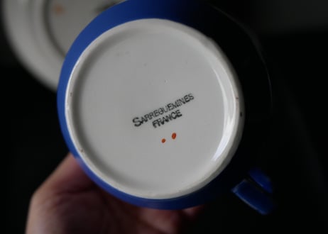 B　サルグミンヌ　ブルーストライプ　チョコレートカップ　C＆S　フランスアンティーク