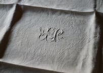 モノグラム刺繍　ダマスク柄　フランスアンティーク　ブロカント