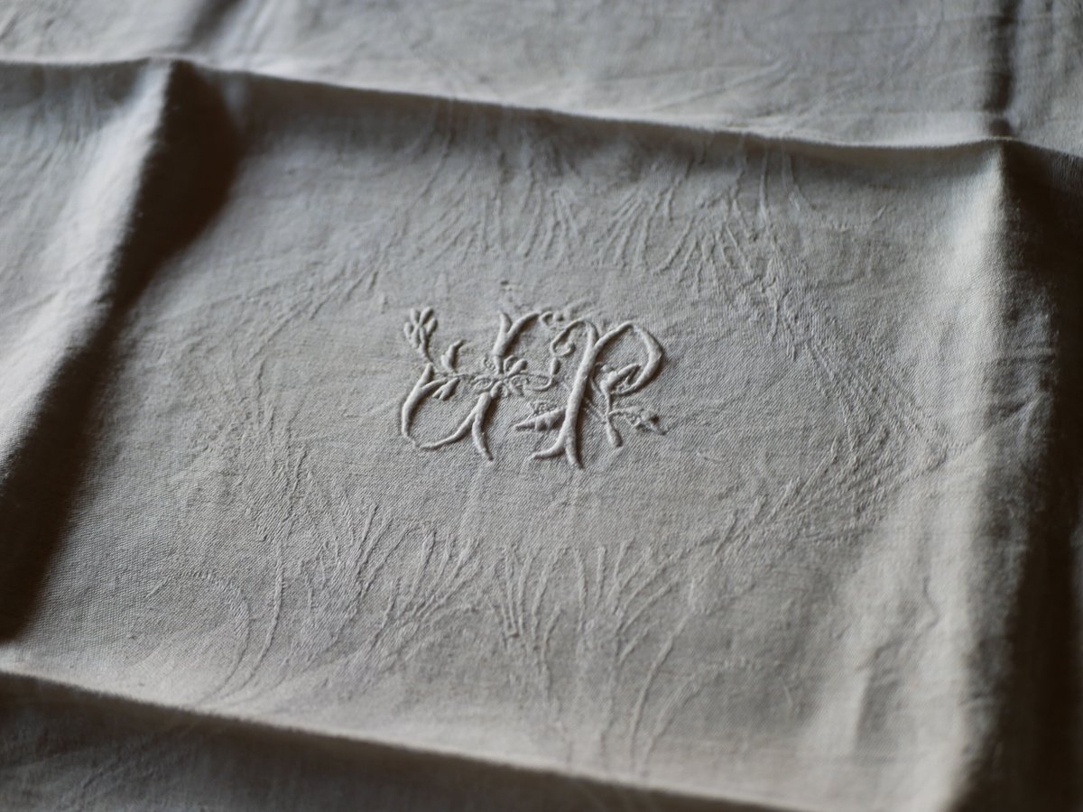 モノグラム刺繍 ダマスク柄 フランスアンティーク ブロカント | mamantique