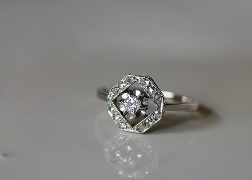 FR-48 アールデコ K18 天然ダイアモンド フランスアンティーク