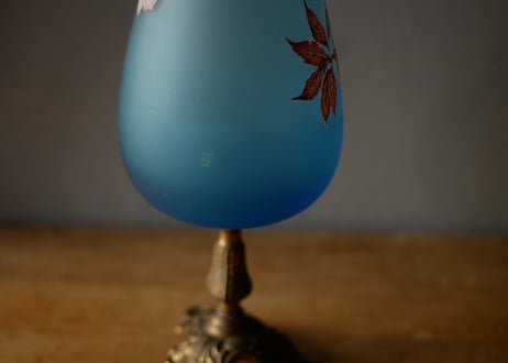 ブルー フロストガラスのピシェ　花器　花瓶　フランスアンティーク　ヴィンテージ