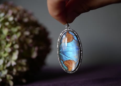 モルフォ蝶　純銀　フランスアンティーク　ペンダントトップ　ブロカント　スターリングシルバー