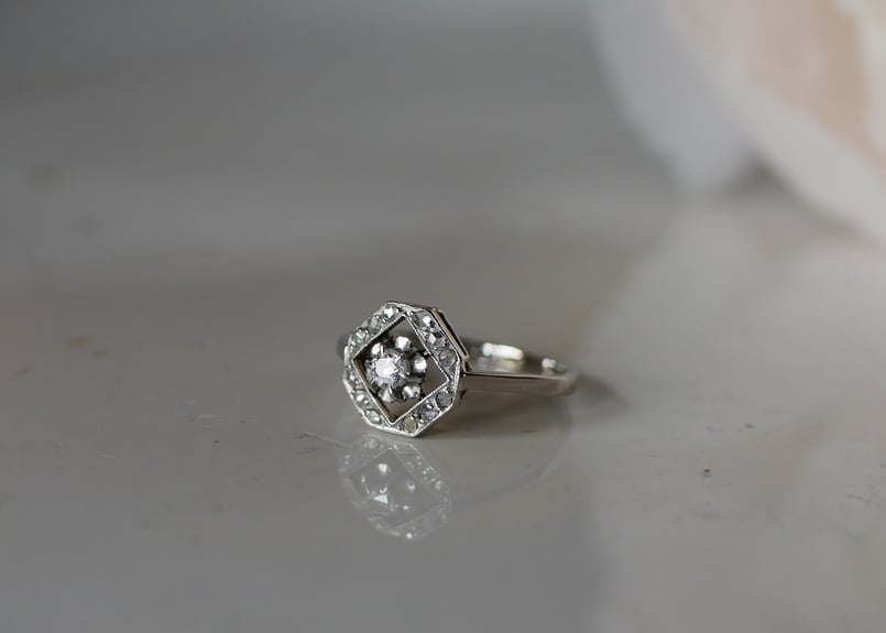 FR-48 アールデコ K18 天然ダイアモンド フランスアンティーク