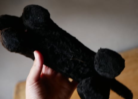 ベロを出した黒いワンちゃん　ぬいぐるみ　フランスアンティーク