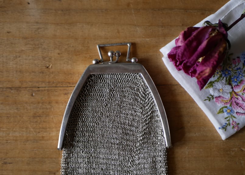 純銀　シャトレーンバッグ　メッシュバッグ　フランスアンティーク　ヨーロッパ 純銀 シャトレーンバッグ メッシュバッグ フランスアンティーク