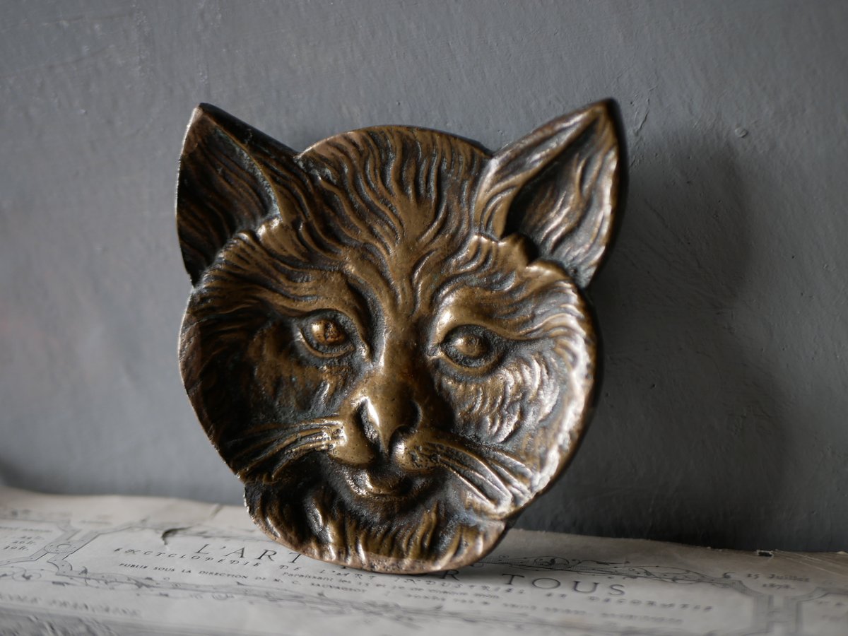 フランスヴィンテージ ポプリケース　猫　ピューター製　ブロカント フランスヴィンテージ ポプリケース 猫 ピューター製 ブロカント