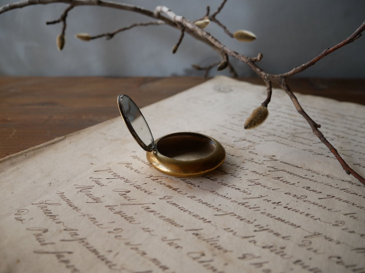 フランスアンティーク パウダーケース コンパクトミラー butterfly