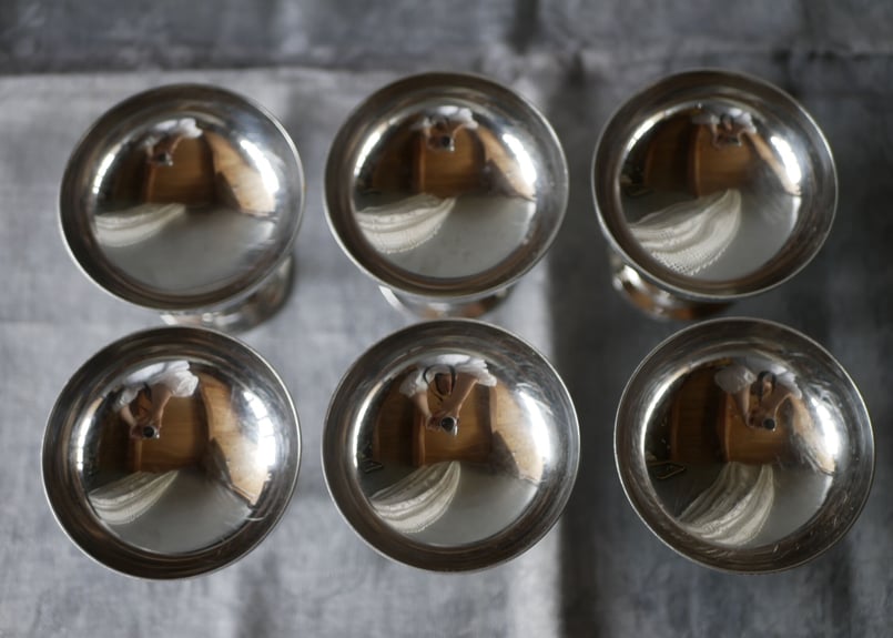 フランス　アンティーク　ヴィンテージ　アイスクリームカップ　ステンレス製　2個 フランス ヴィンテージ 花リムのアイスクリームカップ｜NOISETTE