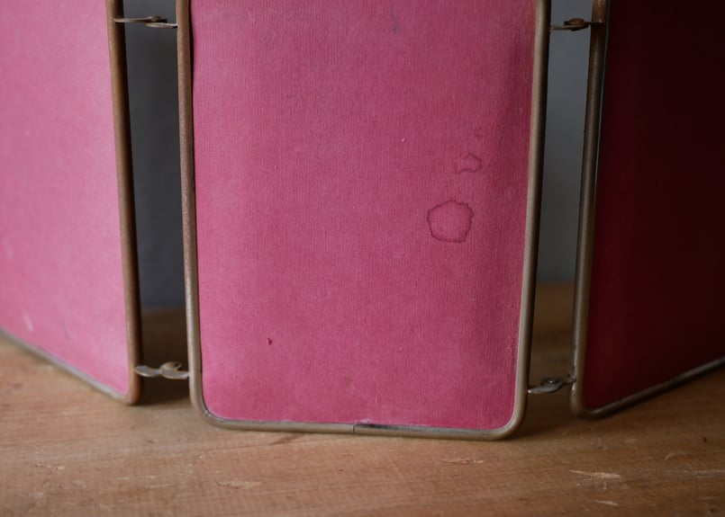 アンティークミラー ピンクの三面鏡 フランスアンティーク ブロカント