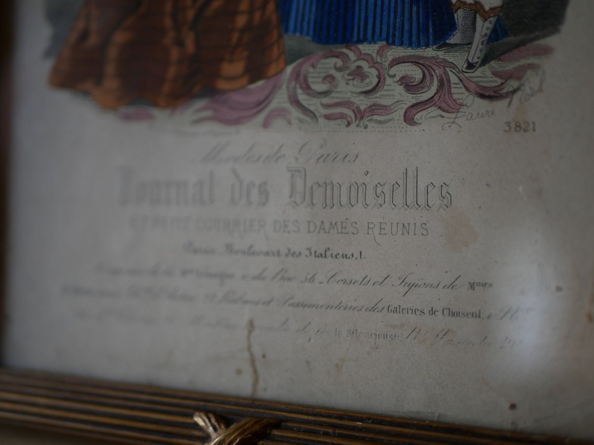 フランスアンティーク新聞　ル　プティ　ジャーナル　リトグラフ額装品 パリのファッション】貴婦人たちと子ども 額付きリトグラフ画