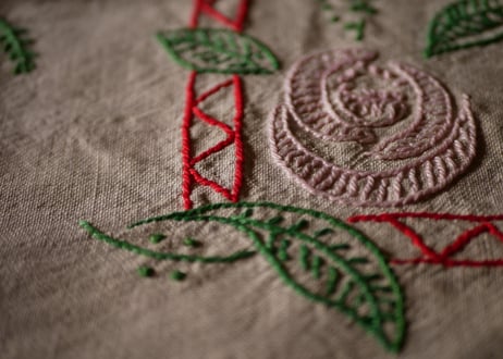 フランスアンティーク　手仕事　バラの手刺繍　クロス　ドイリー