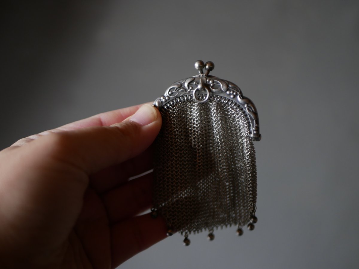 純銀製シルバーヤドリギモチーフパース　フランスアンティーク　ポルトモネ 純銀製シルバーヤドリギモチーフコインパース フランスアンティーク