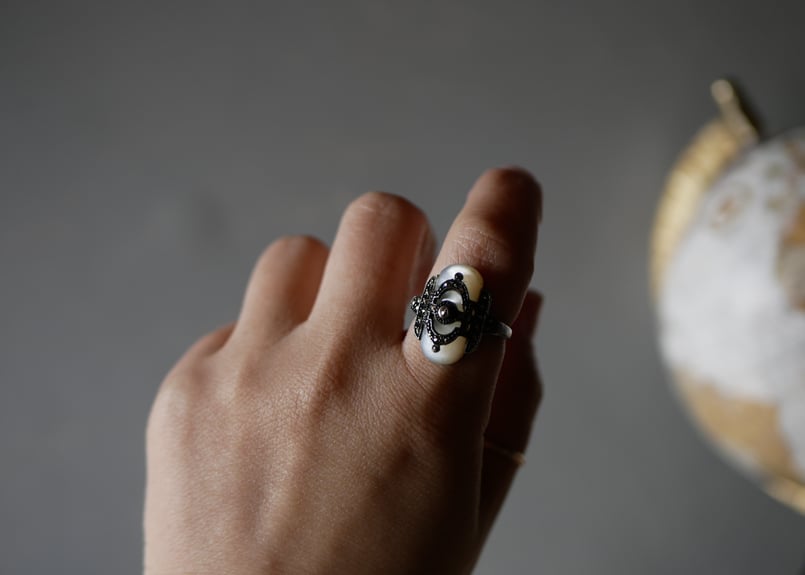マザーオブパール 純銀 アールデコ マーカサイトリング 指輪 フランス