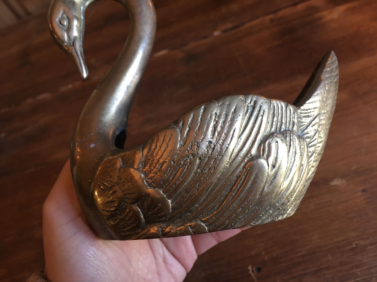 スワン　陶器　置物　小物入れ　アンティーク フランス 80s 白鳥 スワン 陶器 小物入れ 置物 ヴィンテージ