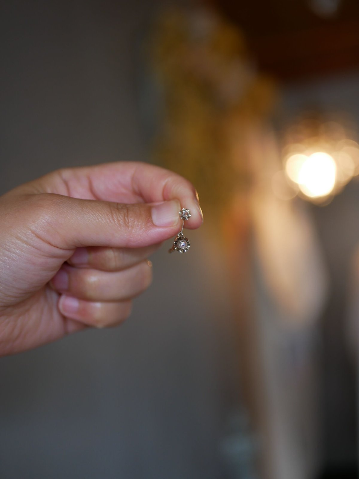 FE-08 K18 ドルムーズピアス 天然ダイヤモンド アンティークピアス