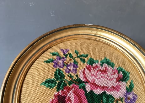 フランス アンティーク プチポワン 刺繍 ローズ
