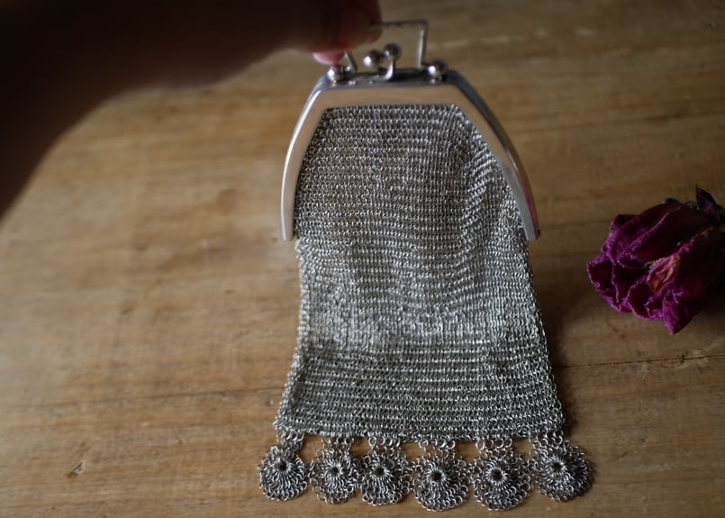 純銀　シャトレーンバッグ　メッシュバッグ　フランスアンティーク　ヨーロッパ 純銀 シャトレーンバッグ メッシュバッグ フランスアンティーク