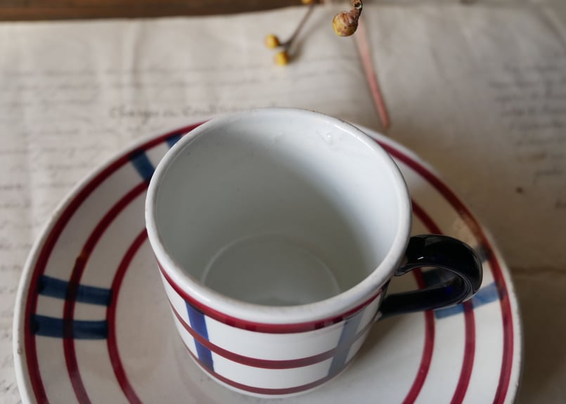 フランスアンティーク カップ＆ソーサー バスク柄 A | mamantique