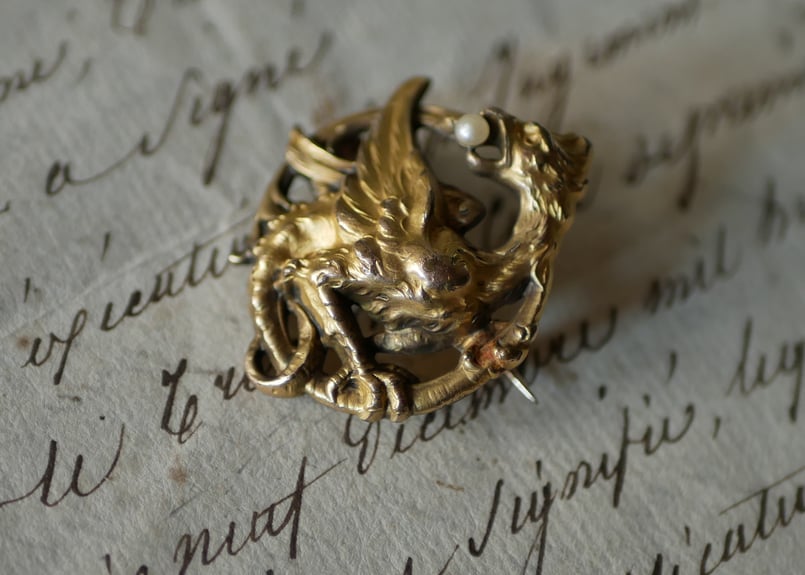 フランスアンティーク ペンダントトップ＆ブローチ ゴールドプレート