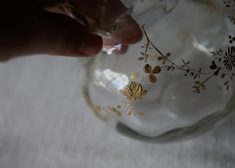 金彩のフラワーポット　ガラスポット　花瓶　フランスアンティーク　ブロカントのある暮らし