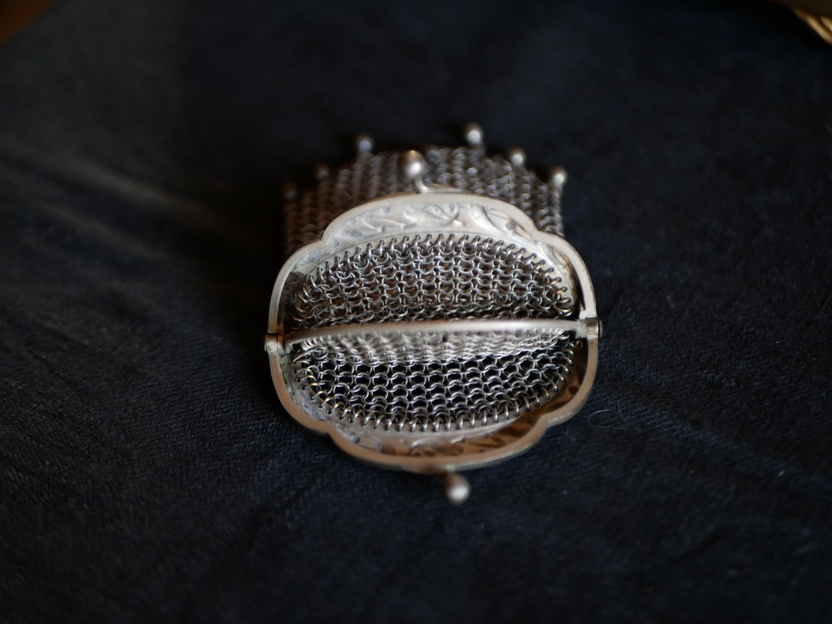 英国アンティーク　パース 純銀 フレンチシルバー メッシュパース フランスアンティーク
