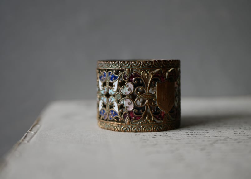 透かし細工 エナメル絵付け ナプキンリング フランスアンティーク