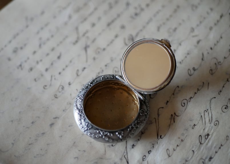 ナポレオン三世 純銀製 パウダーケース シャトレーン コンパクトミラー