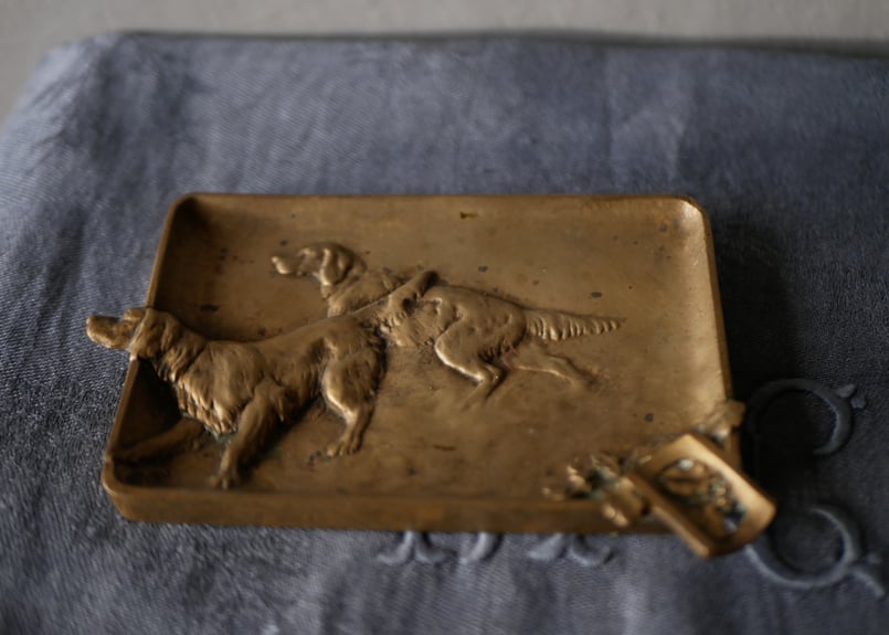 ブロンズ 犬のヴィドポッシュ、タバコ皿 フランスアンティーク