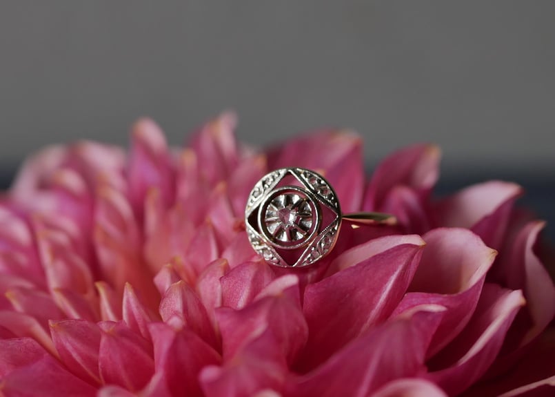 FR-24 天然ダイヤモンド K18 アンティークリング アールデコ