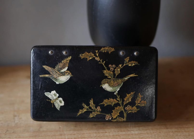 ナポレオン三世時代 鳥とヒイラギ パピエマシェ フランスアンティーク