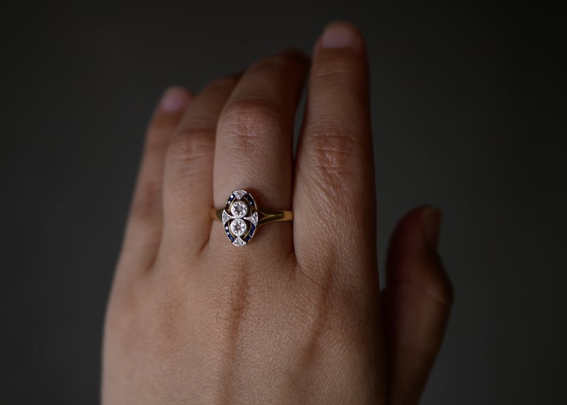 FR-56 アールデコ K18 アンティークリング 指輪 フランスアンティーク