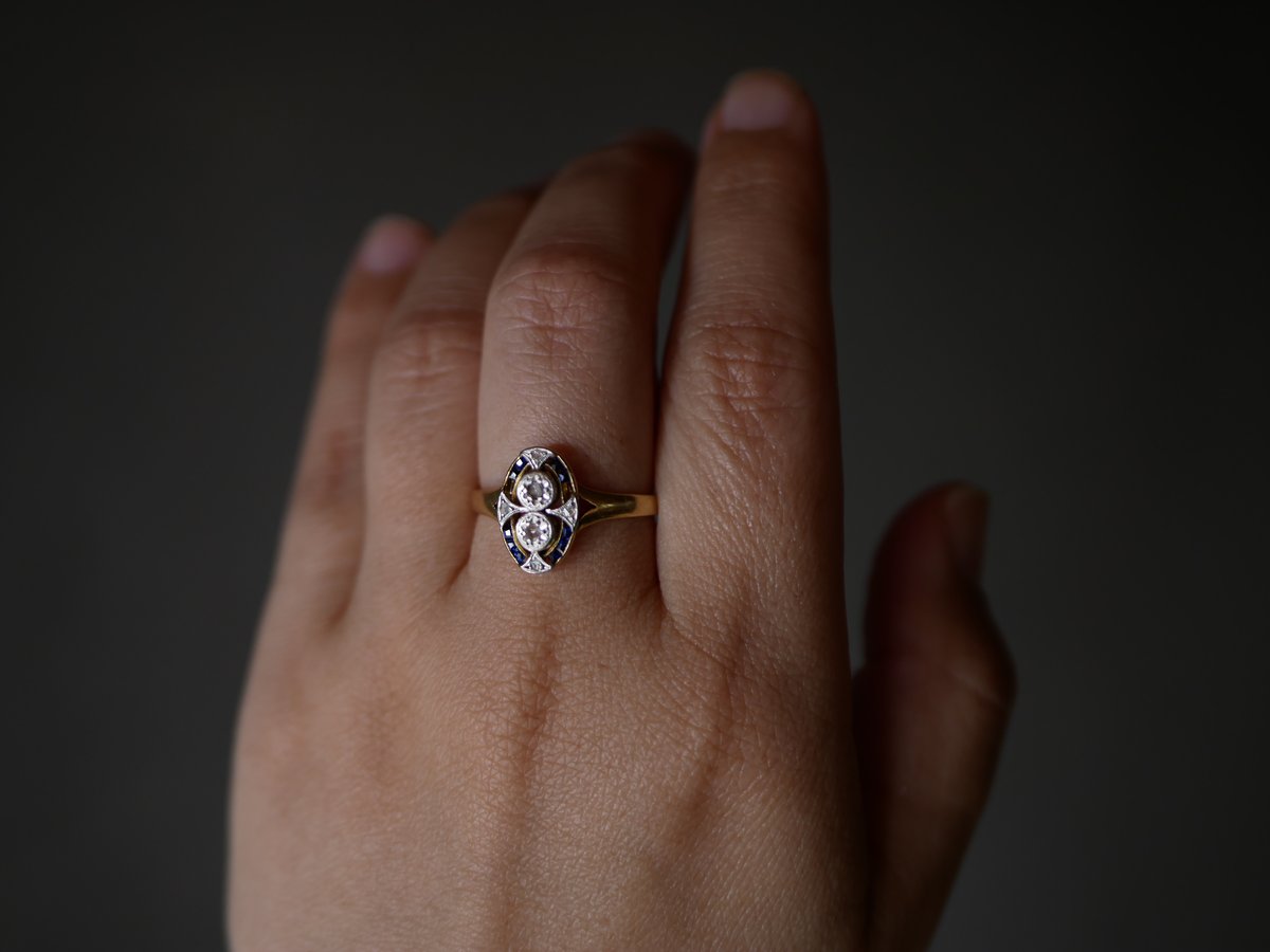 アールデコ　K18 アンティークリング　フランスアンティーク FR-19】アールデコ オクトゴナル アンティークリング K18 指輪