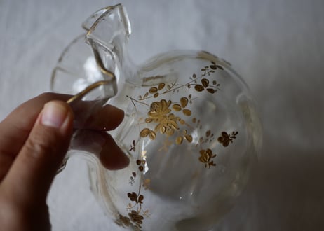 金彩のフラワーポット　ガラスポット　花瓶　フランスアンティーク　ブロカントのある暮らし