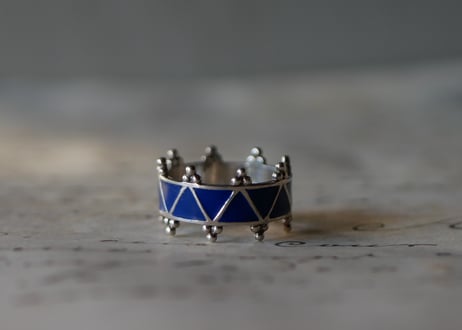 ブルーエナメル　クラウン　シルバーリング　フランスヴィンテージ　ヴィンテージアクセサリー