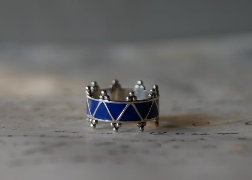 ブルーエナメル クラウン シルバーリング フランスヴィンテージ