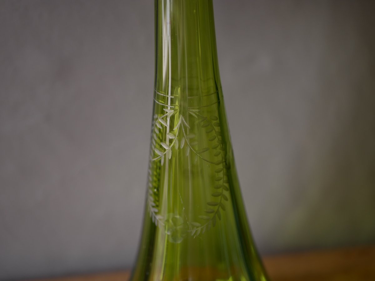 古いデカンタ　ガラス瓶　植物柄　フランス　アンティーク　デキャンタ　no.154 ヨーロピアンアンティーク メタル装飾ガラスデキャンタ | unorare