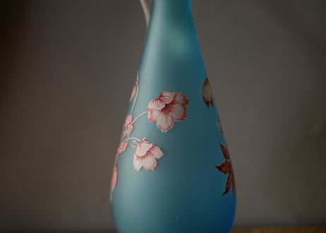 ブルー フロストガラスのピシェ　花器　花瓶　フランスアンティーク　ヴィンテージ