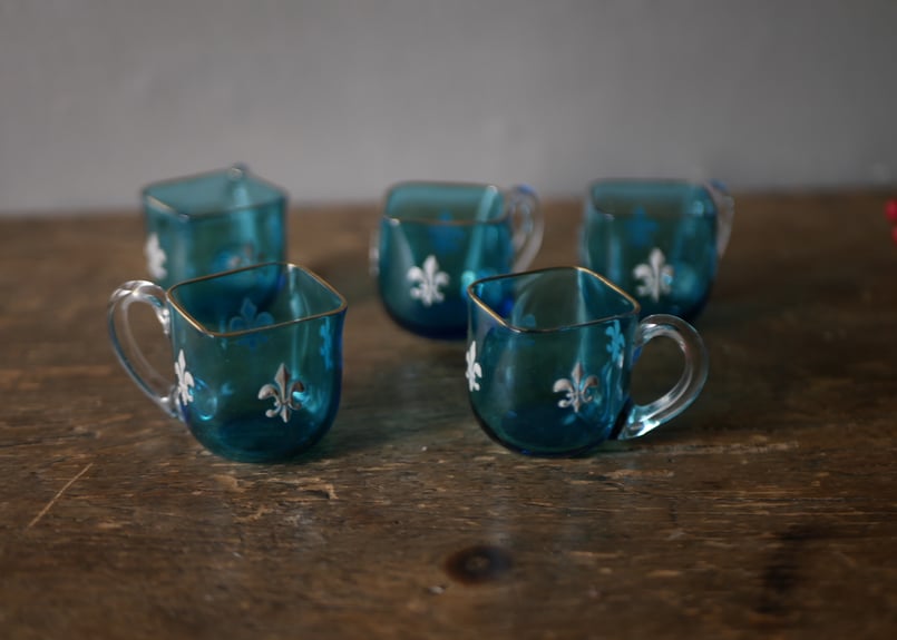 フランス　アンティーク　グラス　ガラスカップ　エナメル エナメルシリーズ part.11 フルールドリスのカップ フランス