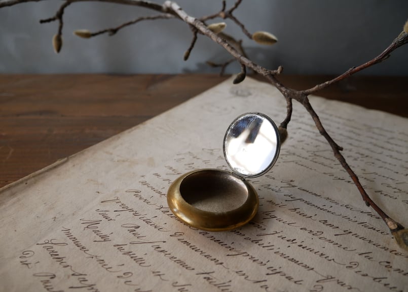 フランスアンティーク パウダーケース コンパクトミラー butterfly