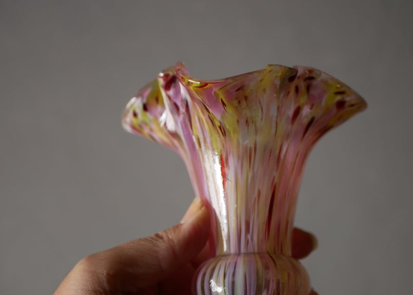 クリシーオパリンガラスフラワーベースフランスアンティーク