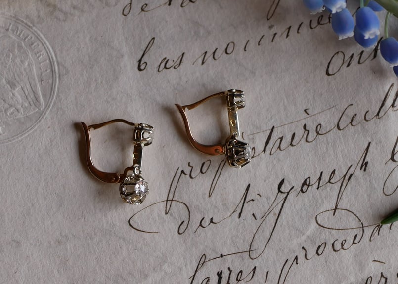 FE-08 K18 ドルムーズピアス 天然ダイヤモンド アンティークピアス